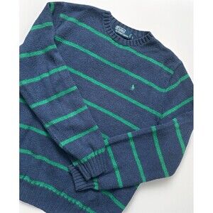 VTG POLO by Ralph Lauren Men’s L Striped Cotton Knit Sweater Blue Green